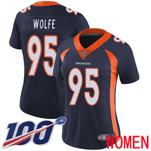 Women Denver Broncos #95 Derek Wolfe Navy Blue Alternate Vapor Untouchable Limited Player 100th Season Football NFL Jersey